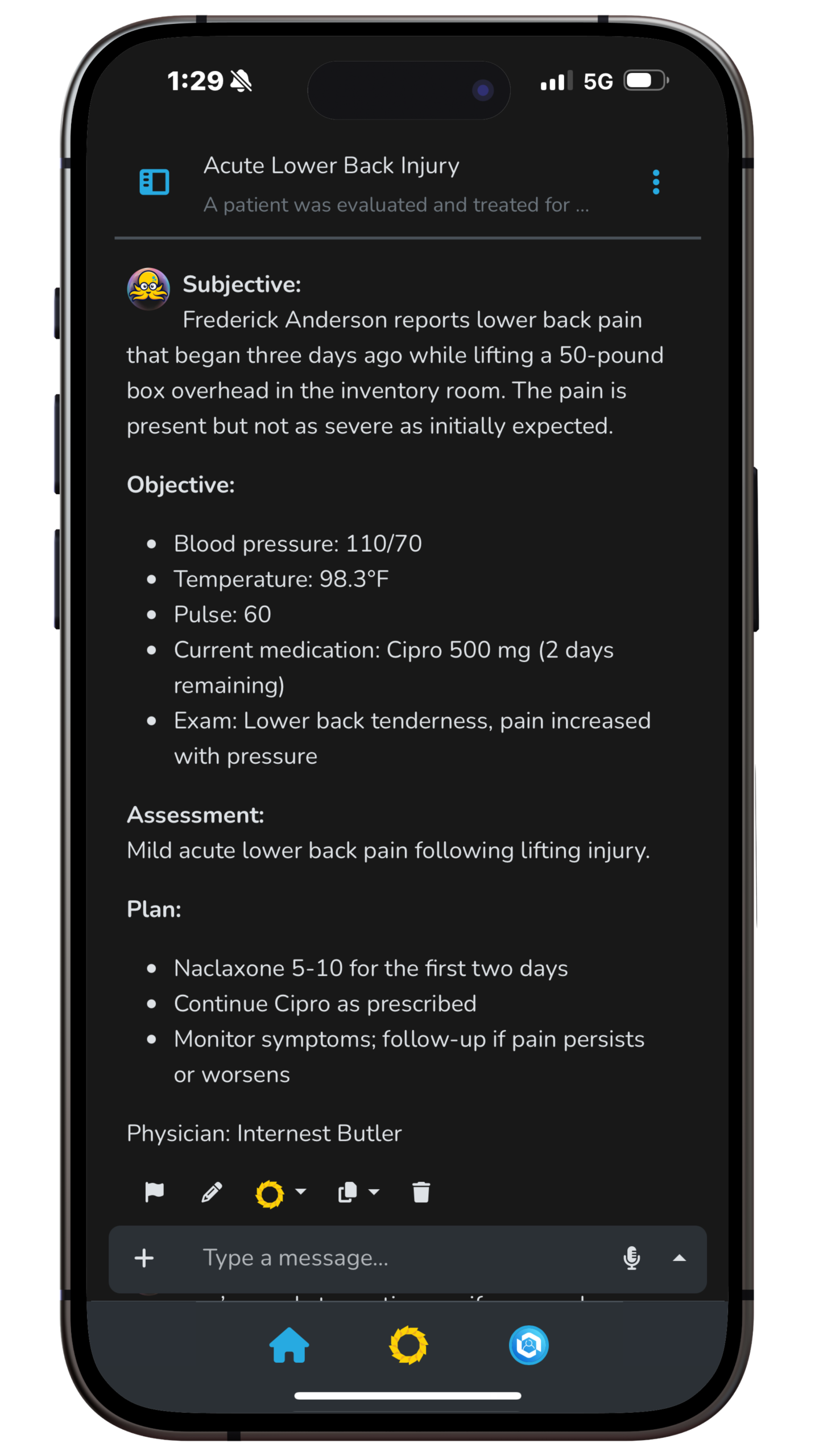 Ozwell product screenshot — chart summary